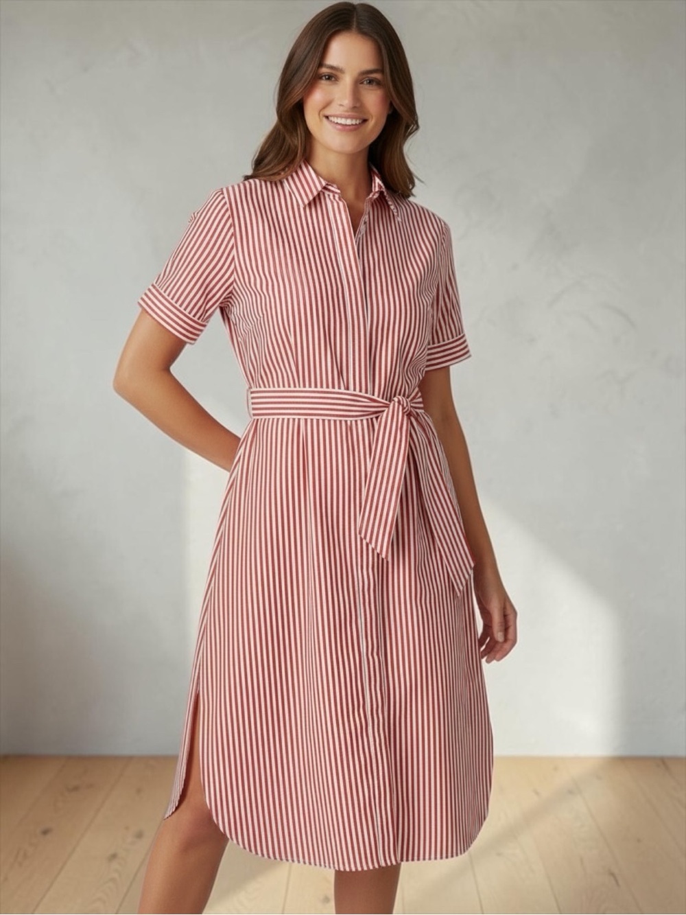 NWT Alex Marie Women’s Red/Ivory Striped Ava Tie-Front Midi Dress Size 6
